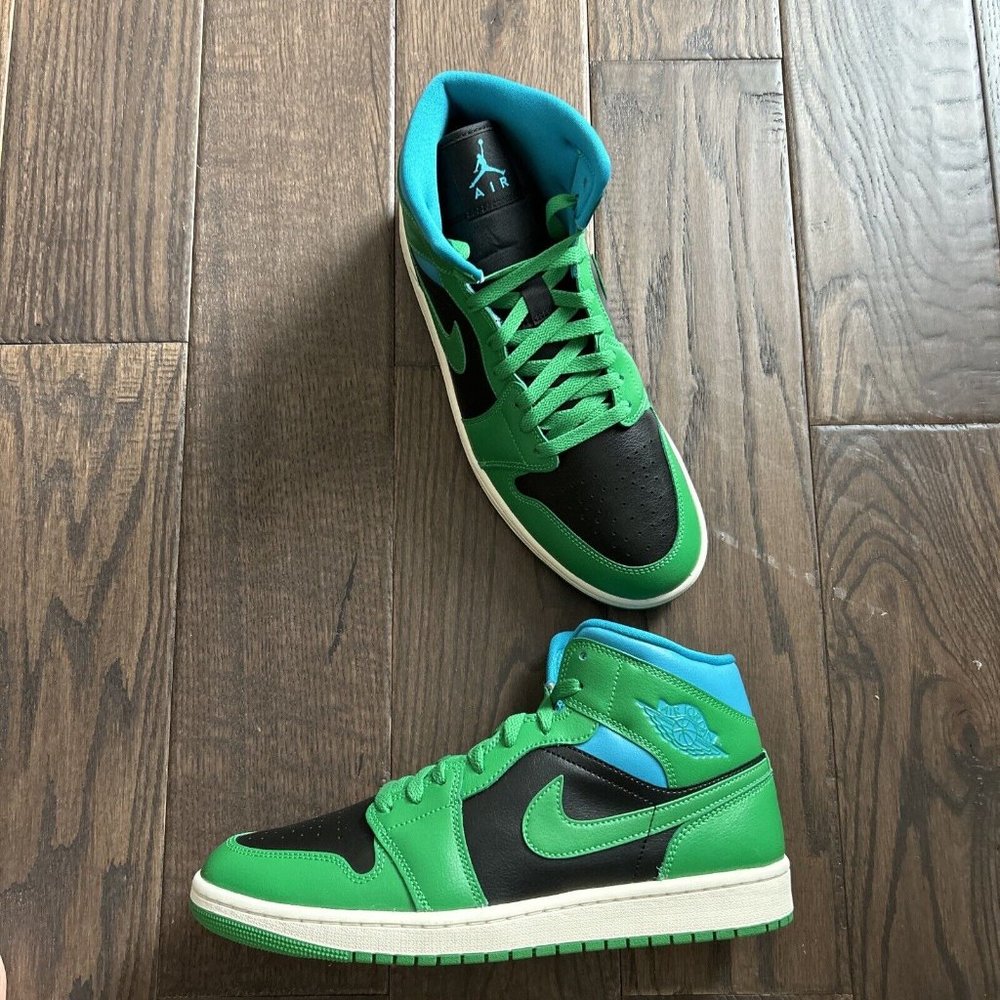 Nike Air Jordan 1 Mid Shoes Women's Size 12 Black /Green/ Aquatone BQ6472-033